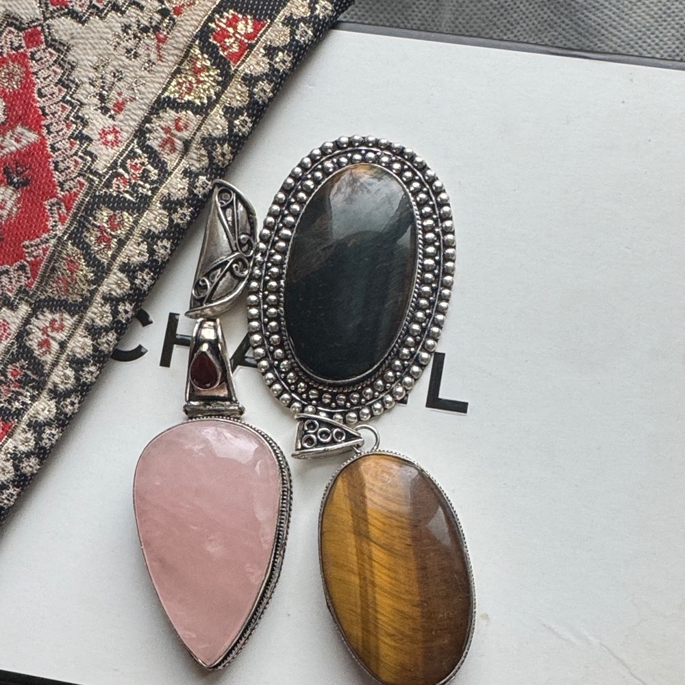 3 Natural Gemstones Pendants set of 3